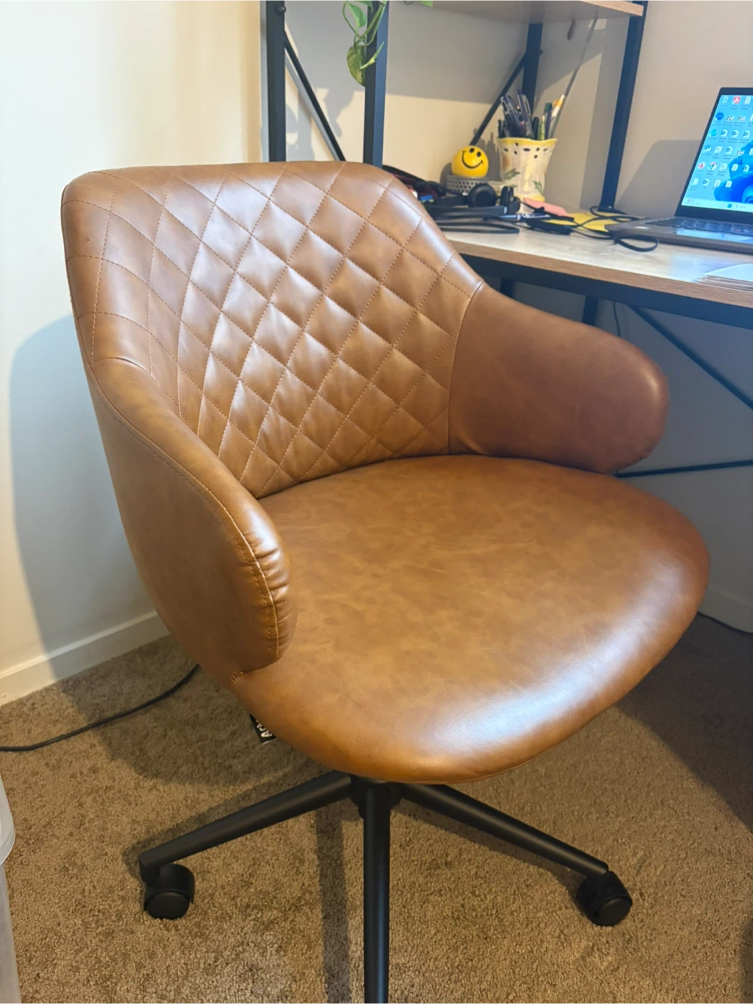 Tan Faux Leather Office Chair
