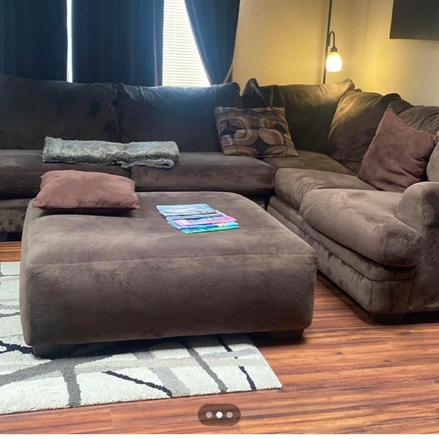 Large Brown Sectional Couch with Ottoman - photo 2