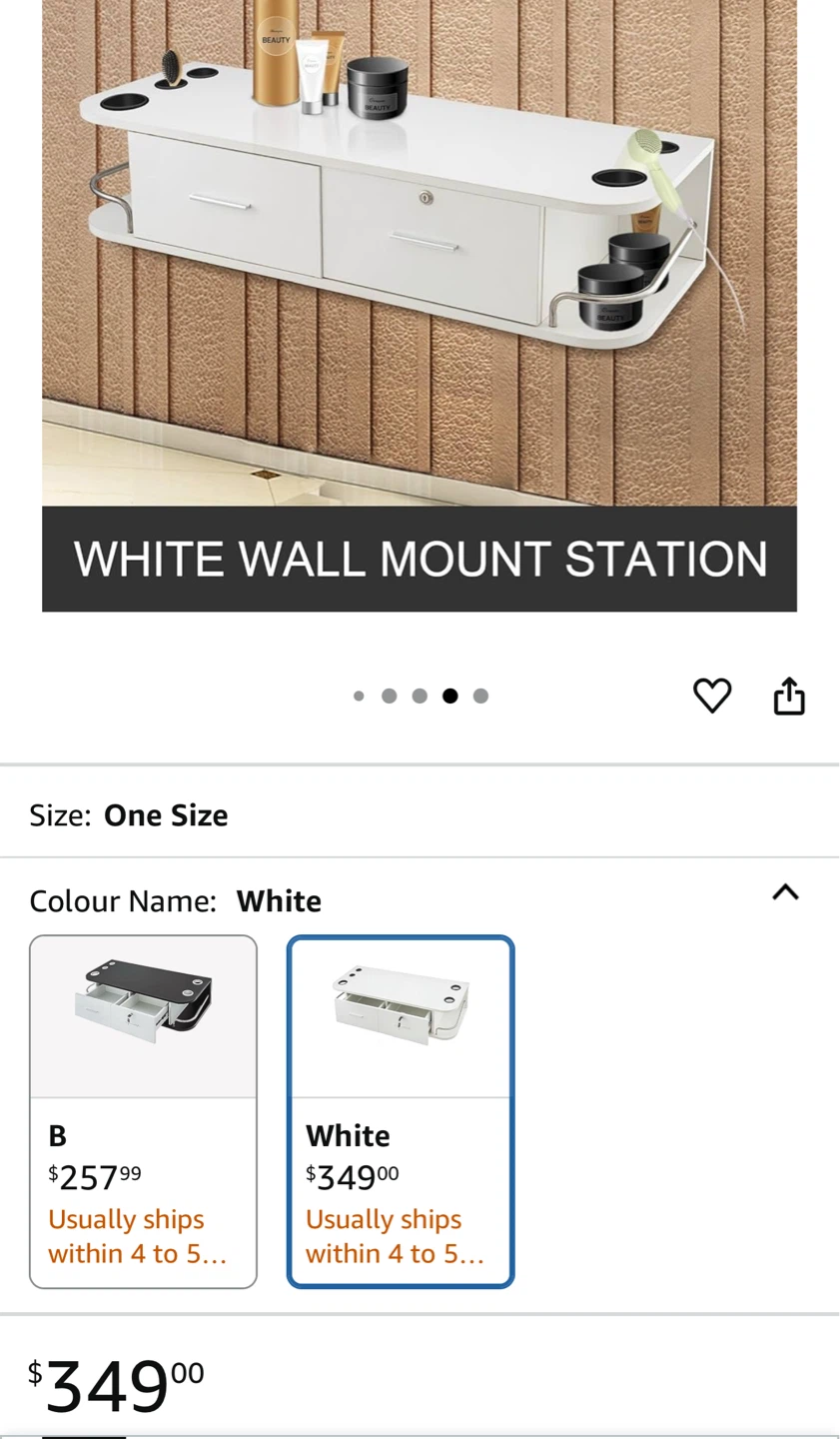 White Wall Mount Salon Station with Drawers - photo 3