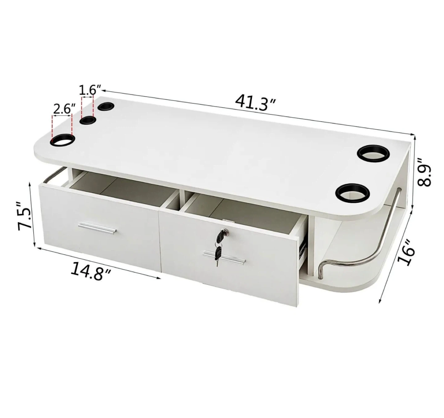 White Wall Mount Salon Station with Drawers
