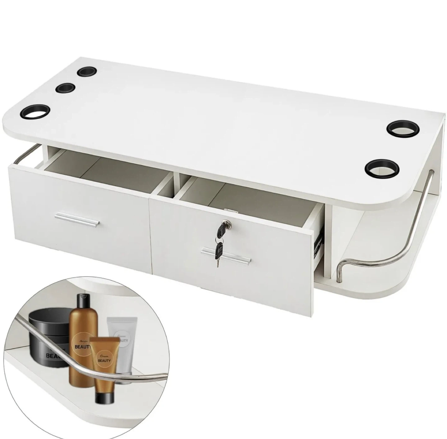 White Wall Mount Salon Station with Drawers - photo 2