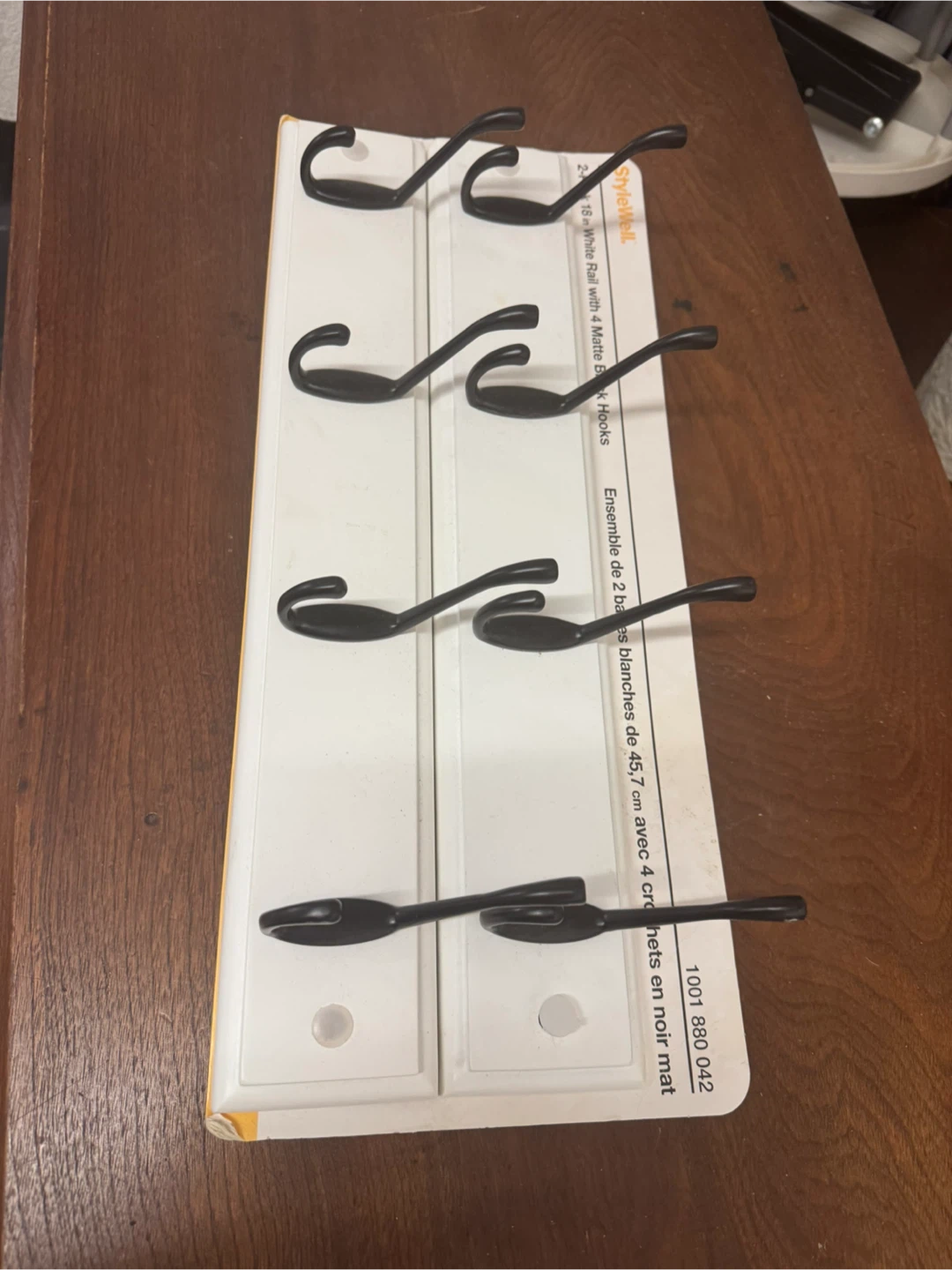 StyleWell 2-Pack 18-inch White Rail with 4 Matte Black Hooks - photo 2