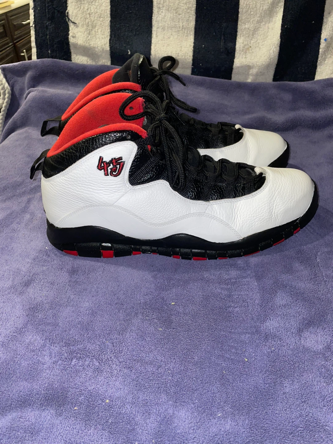 Air Jordan 10 Retro "45" White Black Red Men's Basketball Shoes - photo 3