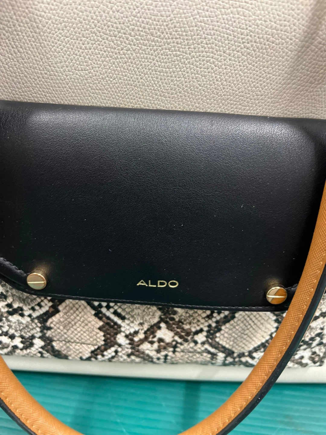 ALDO White and Tan Tote Bag with Snake Print Accent - photo 4