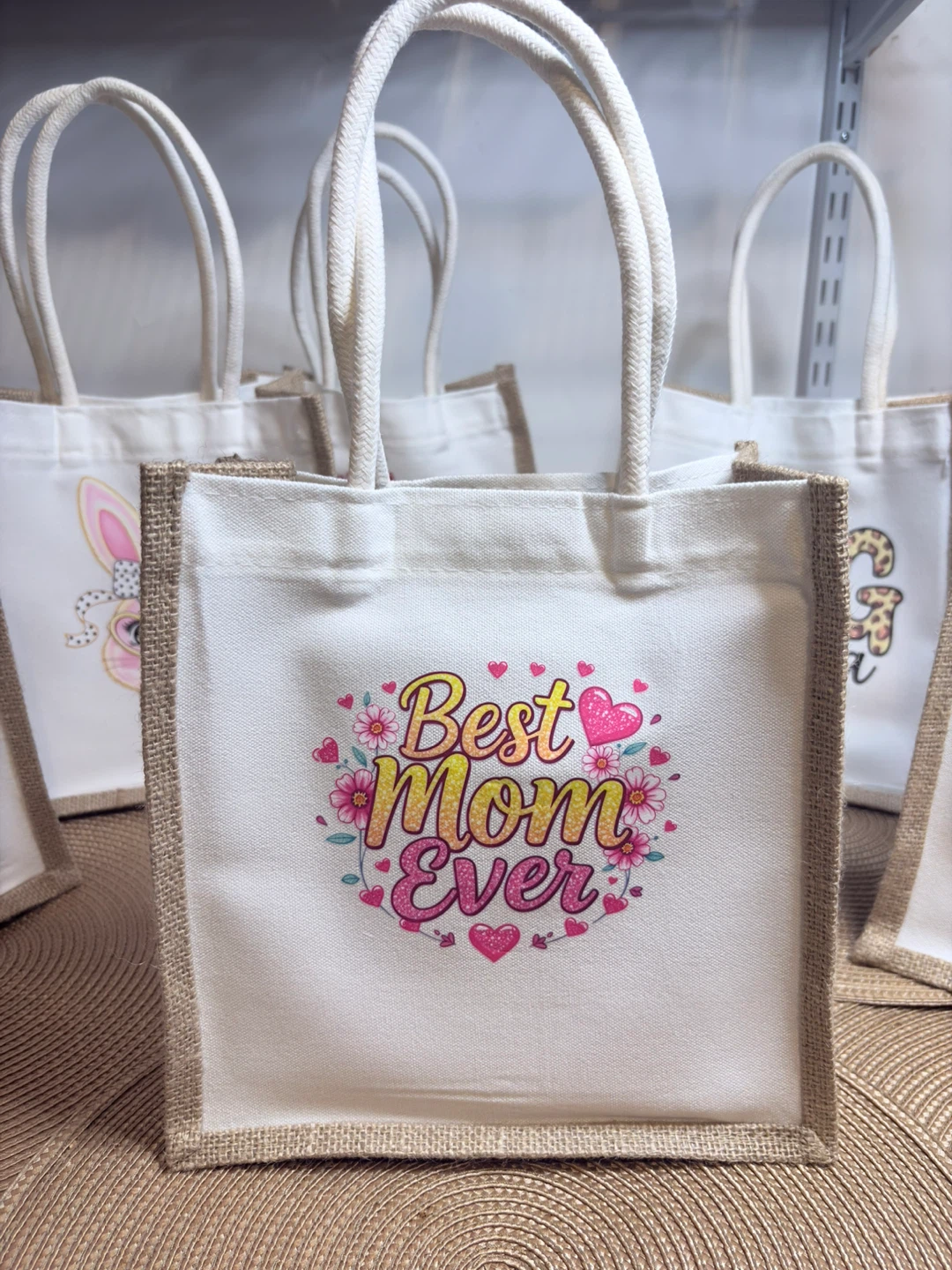 Reusable Jute Tote Bag - Best Mom Ever / Mama Design