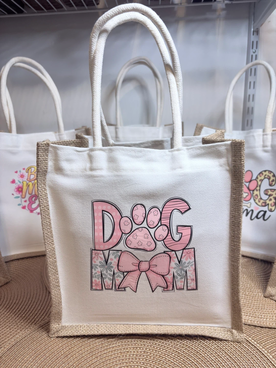 Dog Mom Jute Tote Bag