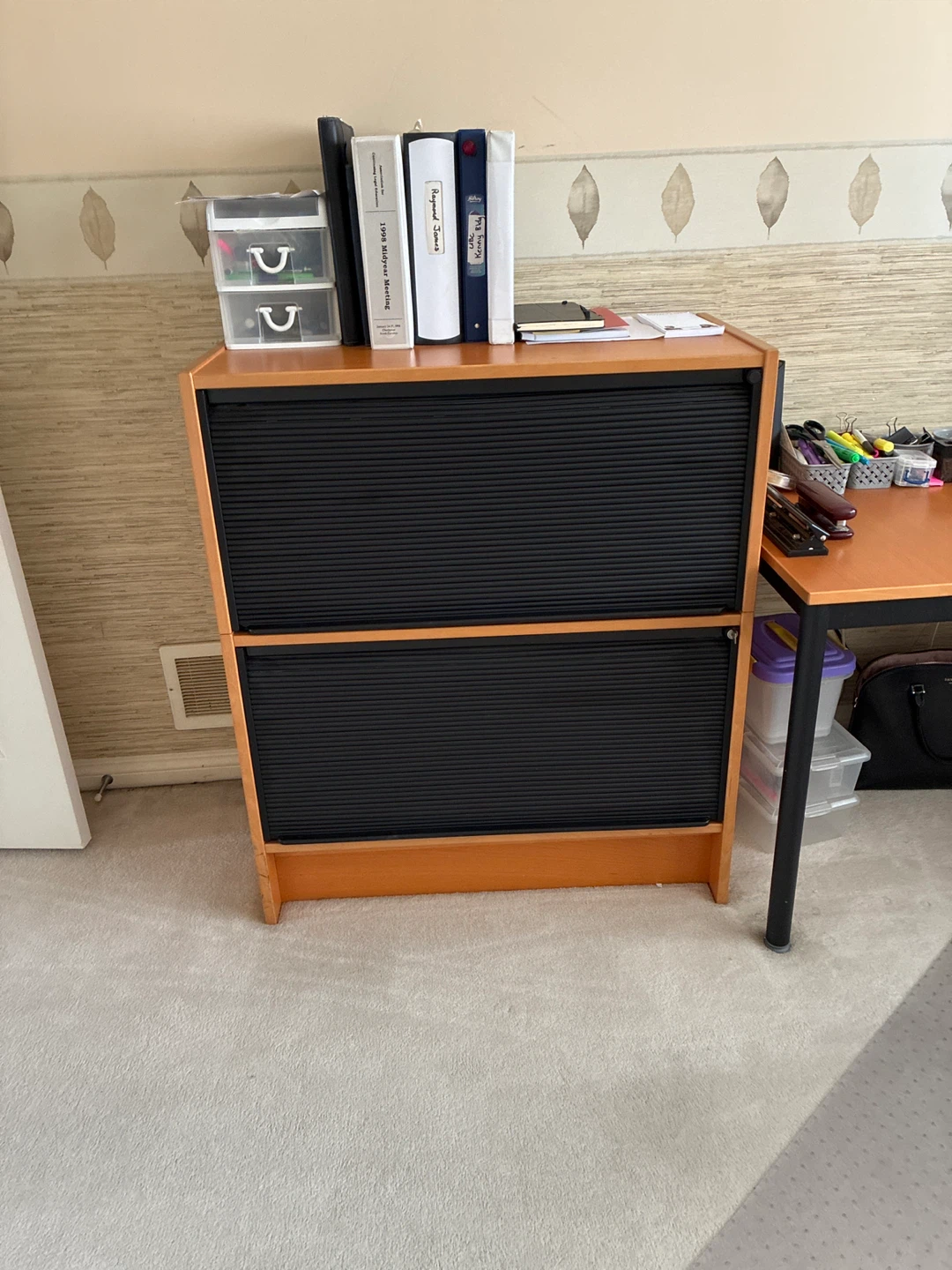 Wooden filing cabinet with drawers