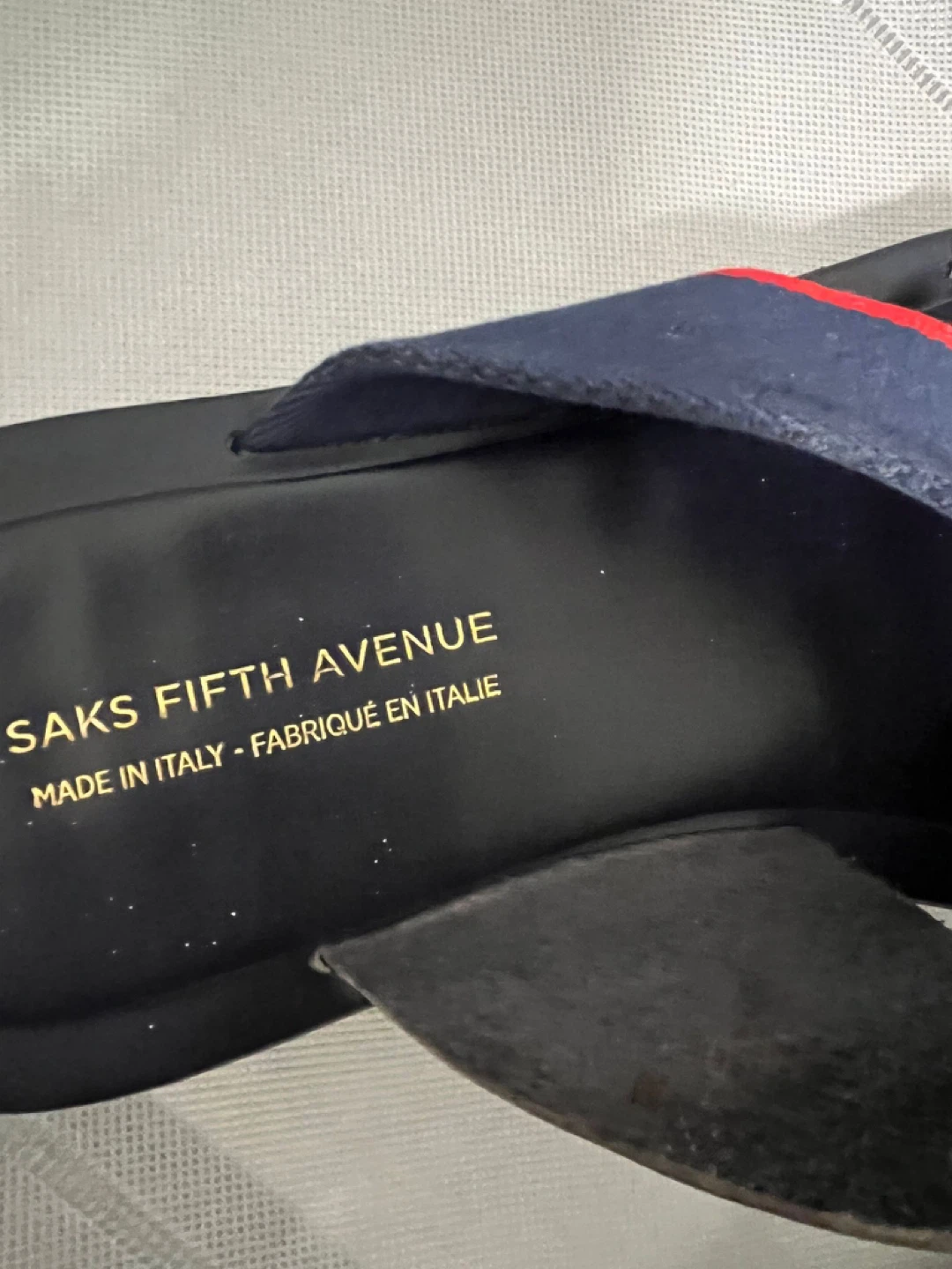 Saks Fifth Avenue Navy Blue & Red Accent Slides - Made in Italy