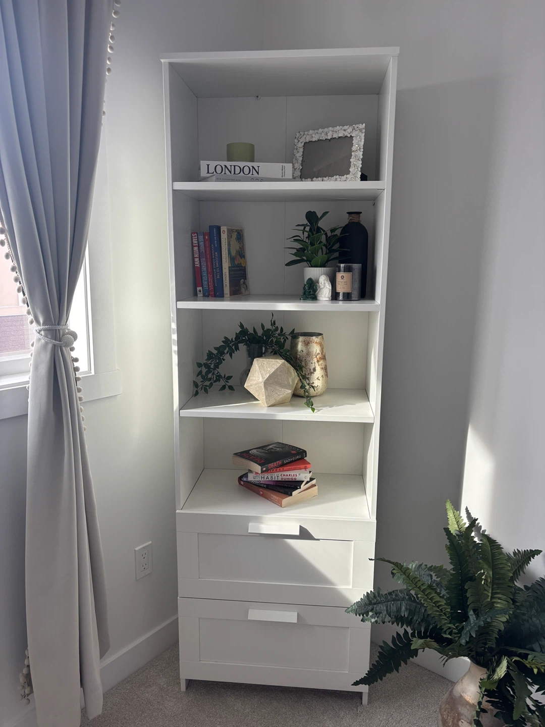 White Bookshelf with Drawers