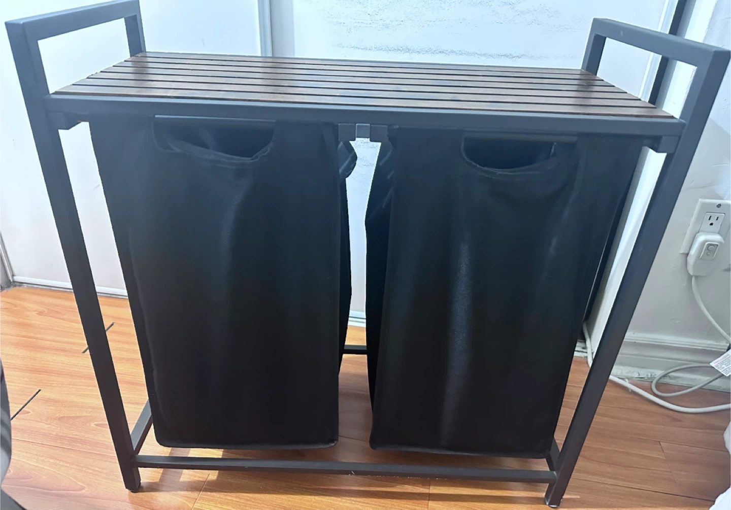 Double Laundry Hamper with Wood Top - photo 3