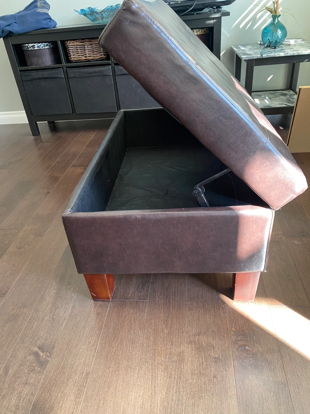 Dark Brown Faux Leather Storage Ottoman Bench - photo 5
