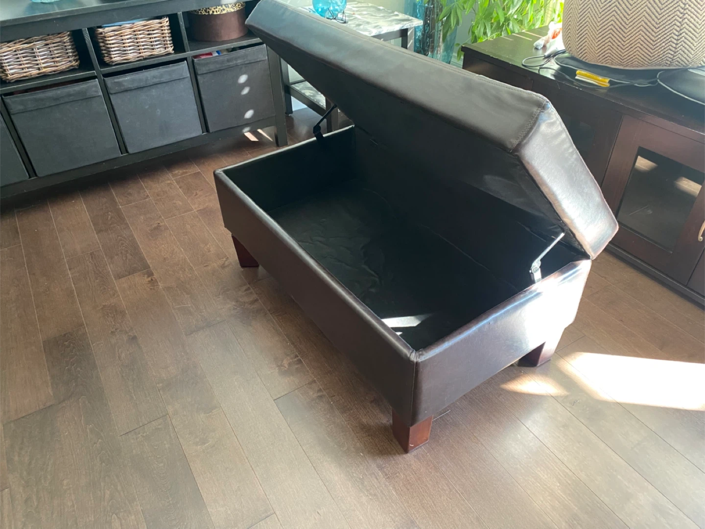 Dark Brown Faux Leather Storage Ottoman Bench - photo 2