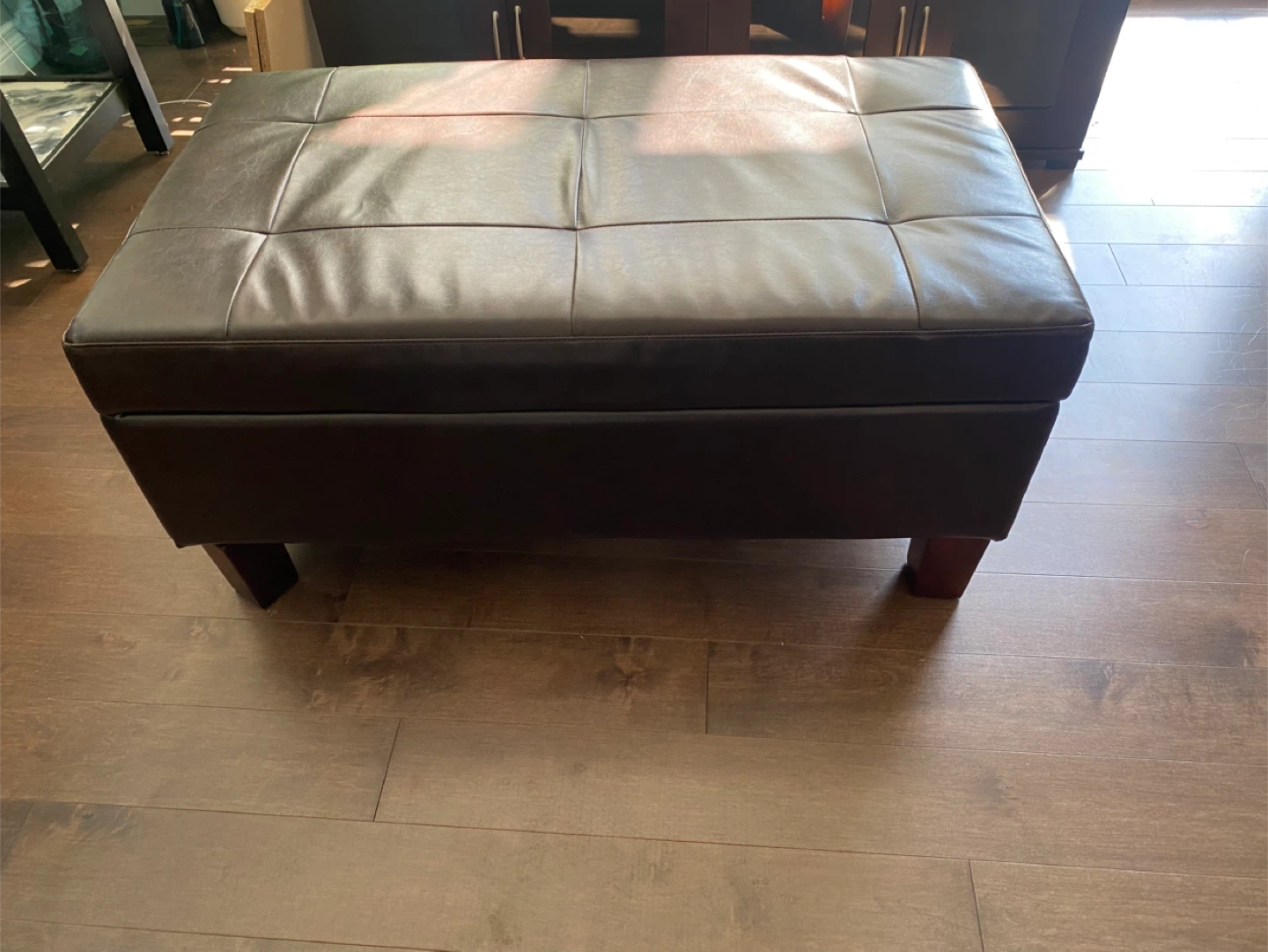 Dark Brown Faux Leather Storage Ottoman Bench