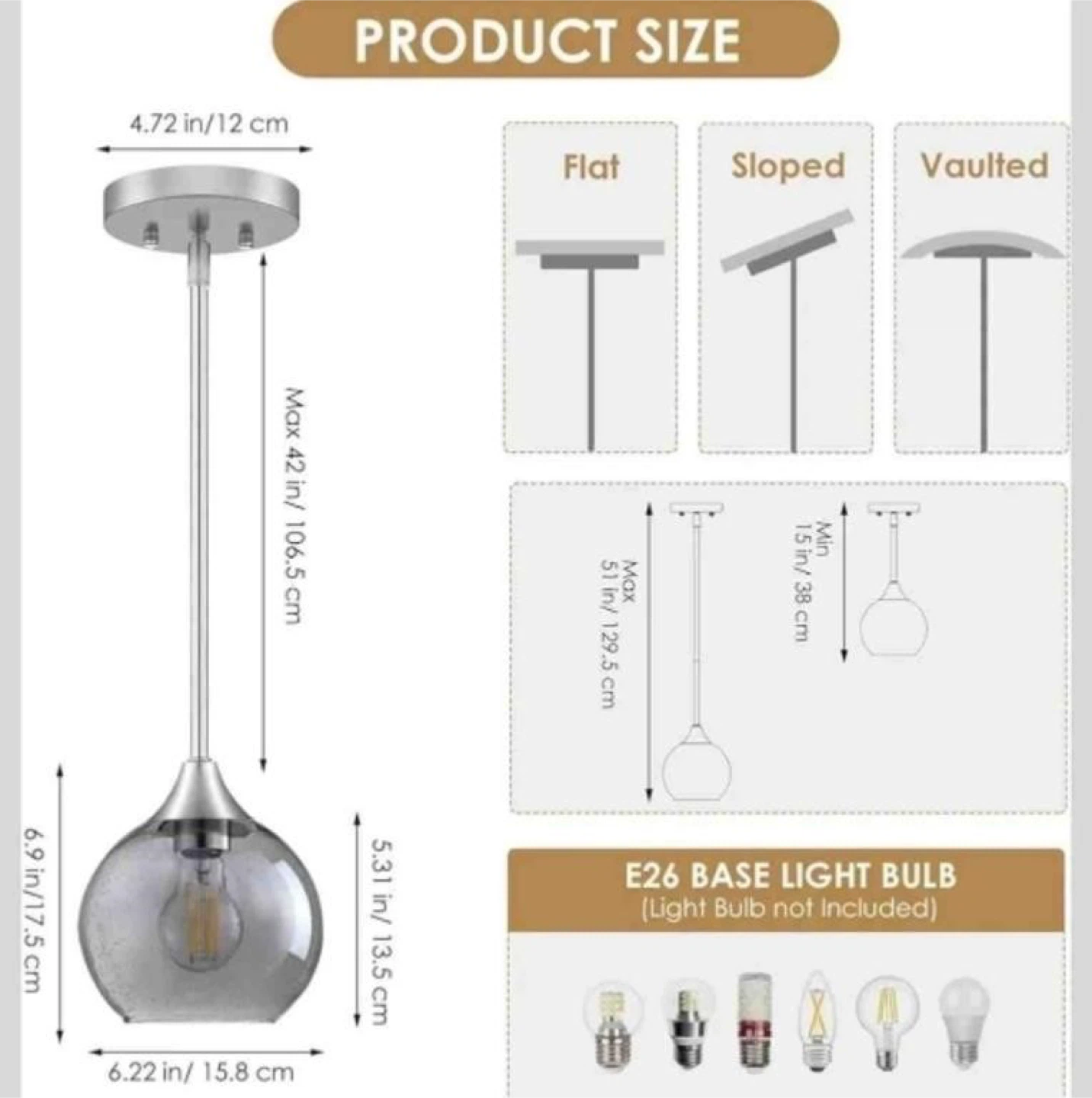 Set of 3 Pendant Lights with Grey Glass Shades - photo 2