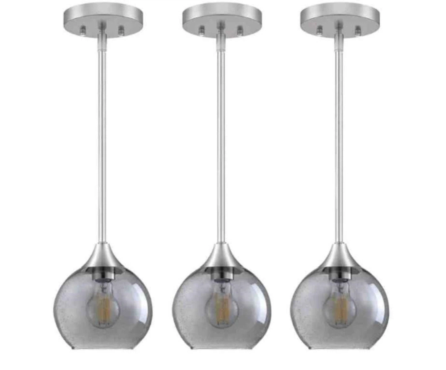 Set of 3 Pendant Lights with Grey Glass Shades