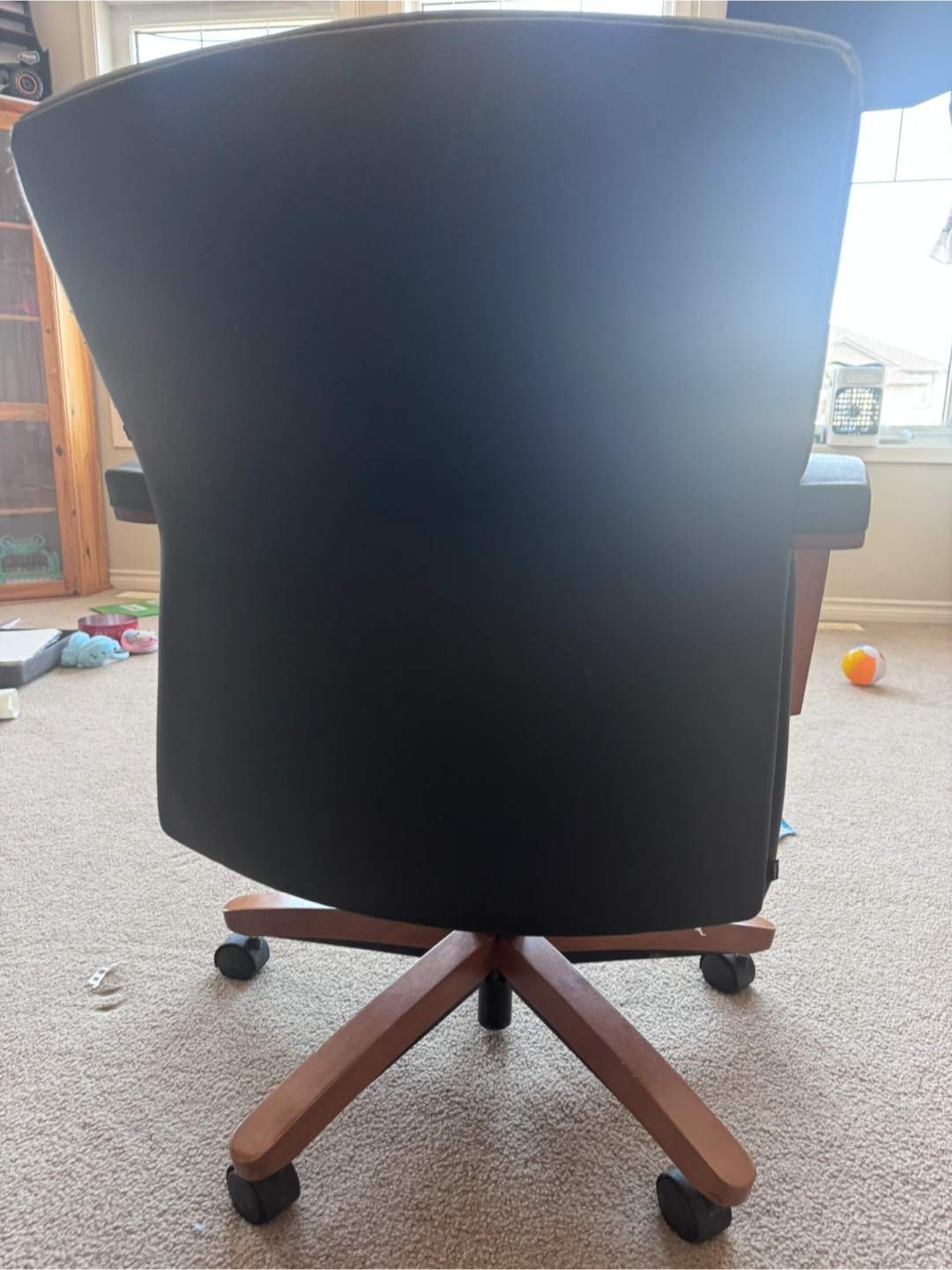 Black Leather Executive Office Chair with Wooden Accents - photo 4