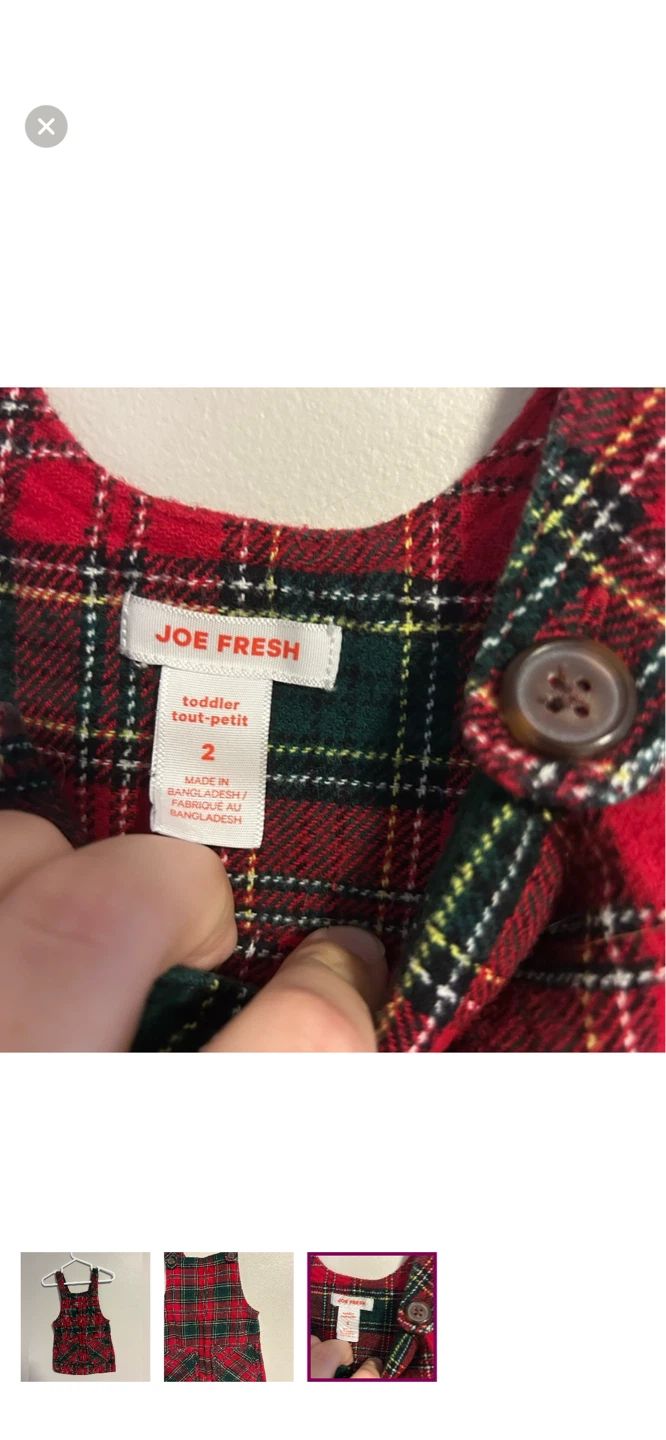 Joe Fresh Toddler Girls Plaid Pinafore Dress Size 2 - photo 3