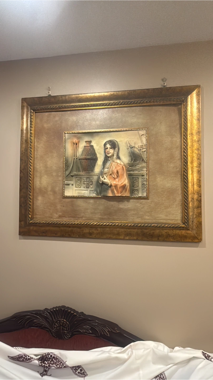 Framed Wall Art with Raised Relief of a Woman