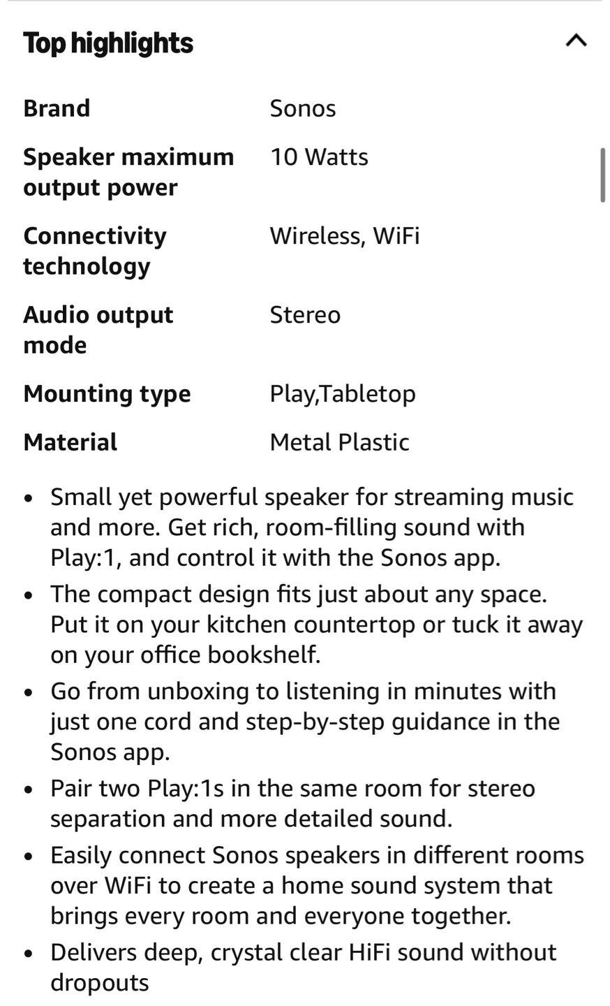 Sonos Play:1 Wireless Smart Speaker - photo 2