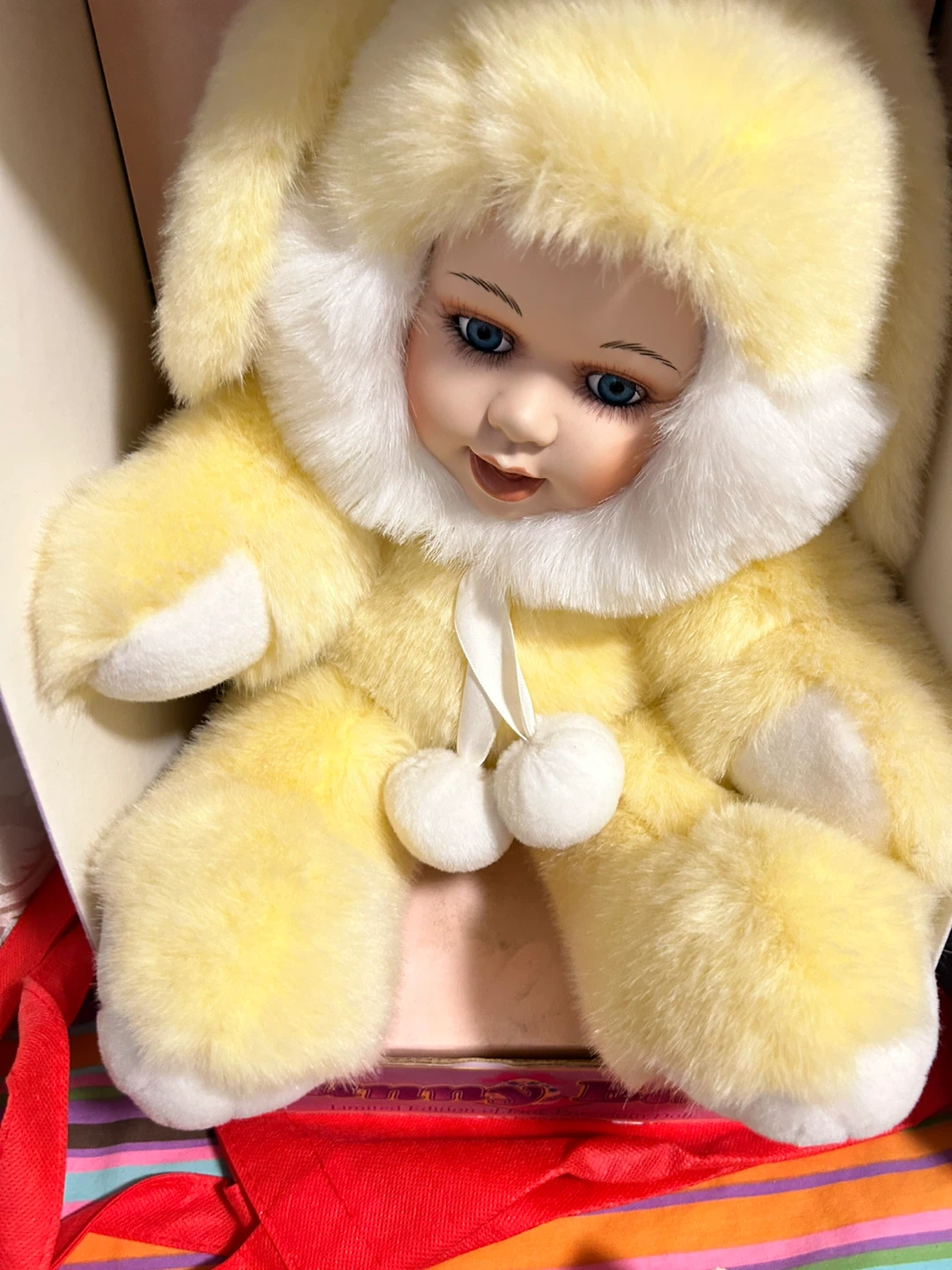 Yellow Plush Doll with Porcelain Face