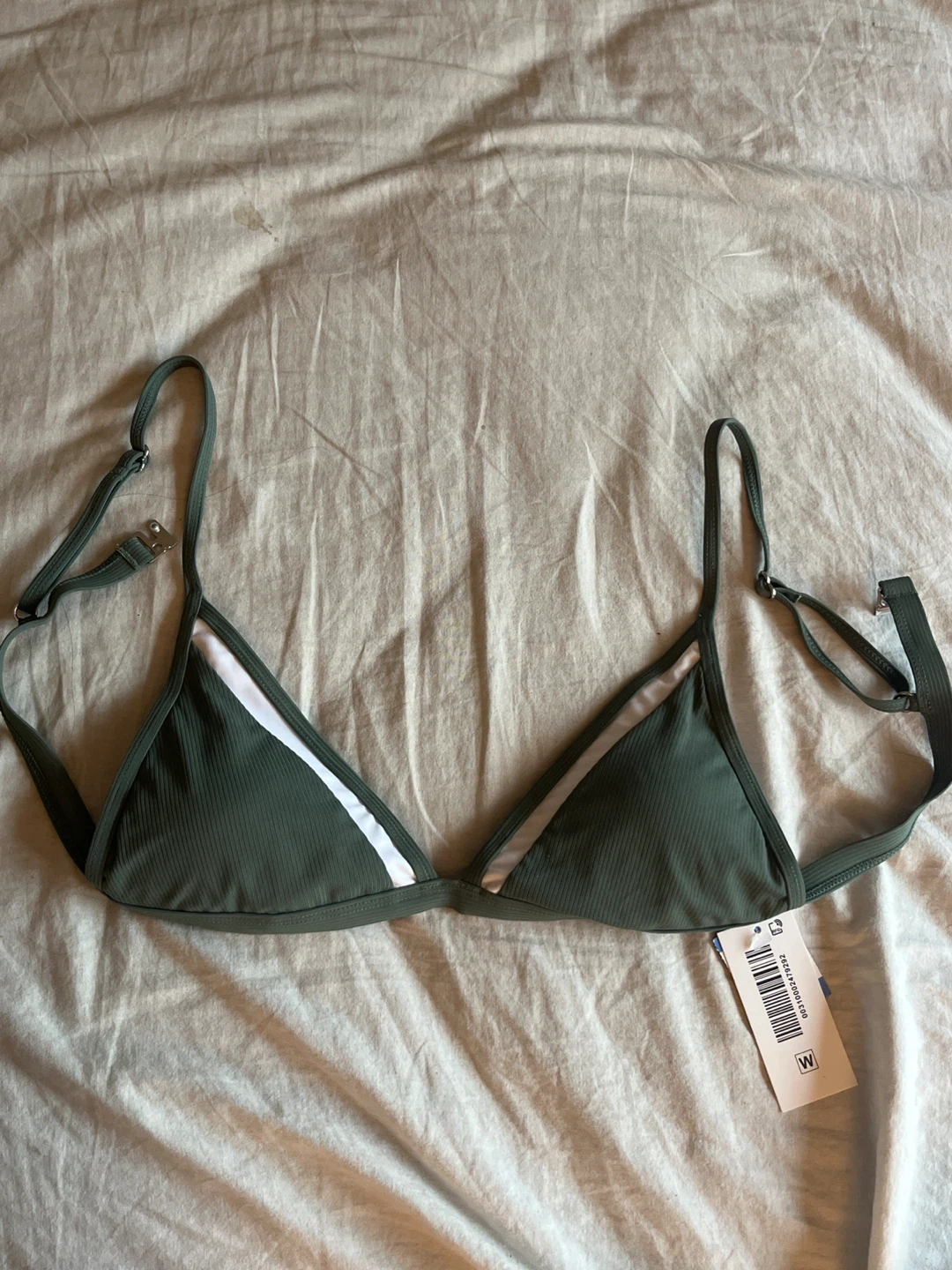 Green Ribbed Bikini Top - Size M