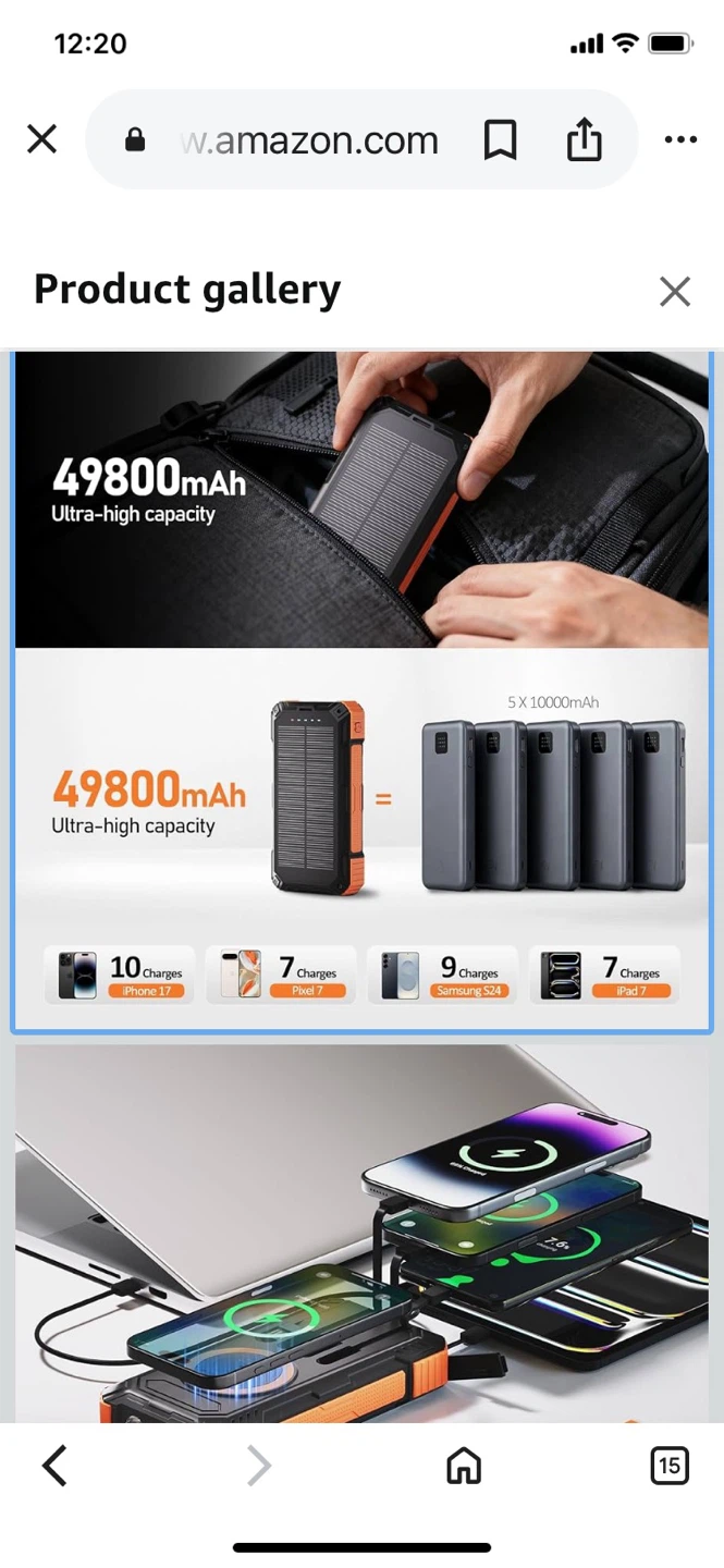 49800mAh Solar portable Power Bank /Wireless & Flashlight - photo 2