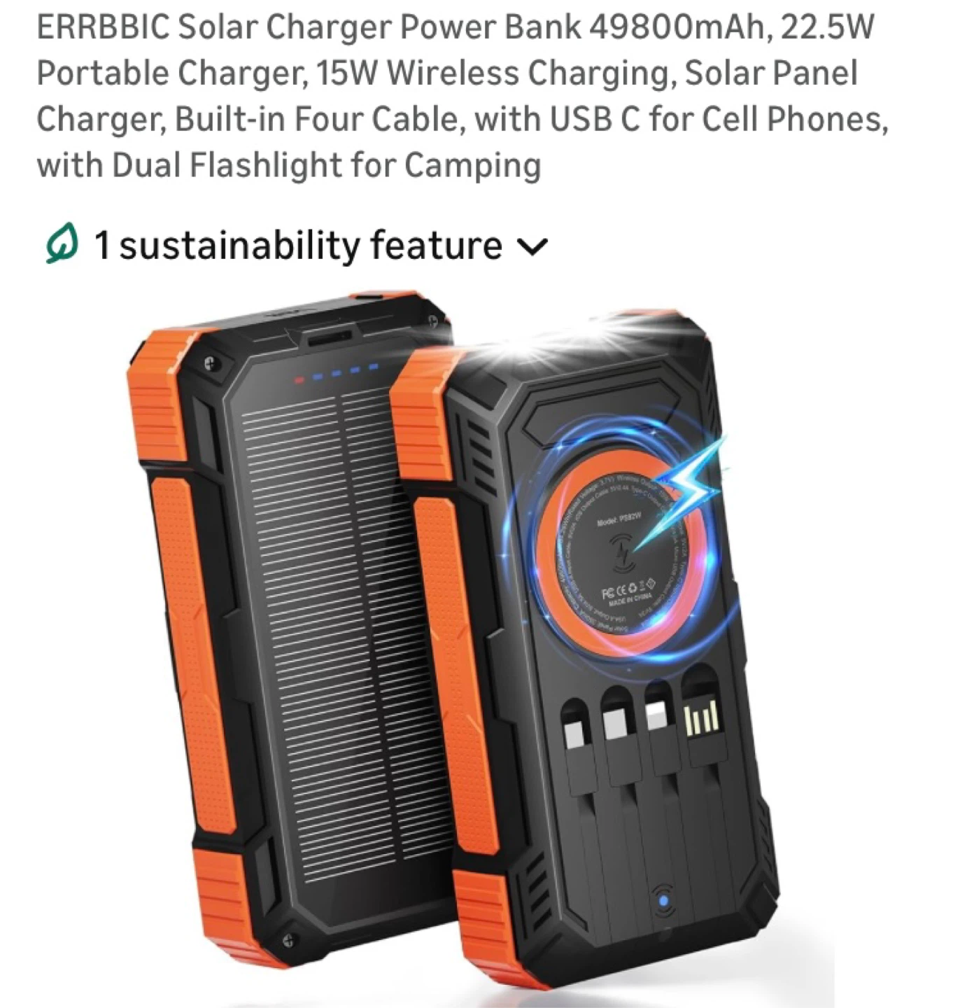 49800mAh Solar portable Power Bank /Wireless & Flashlight