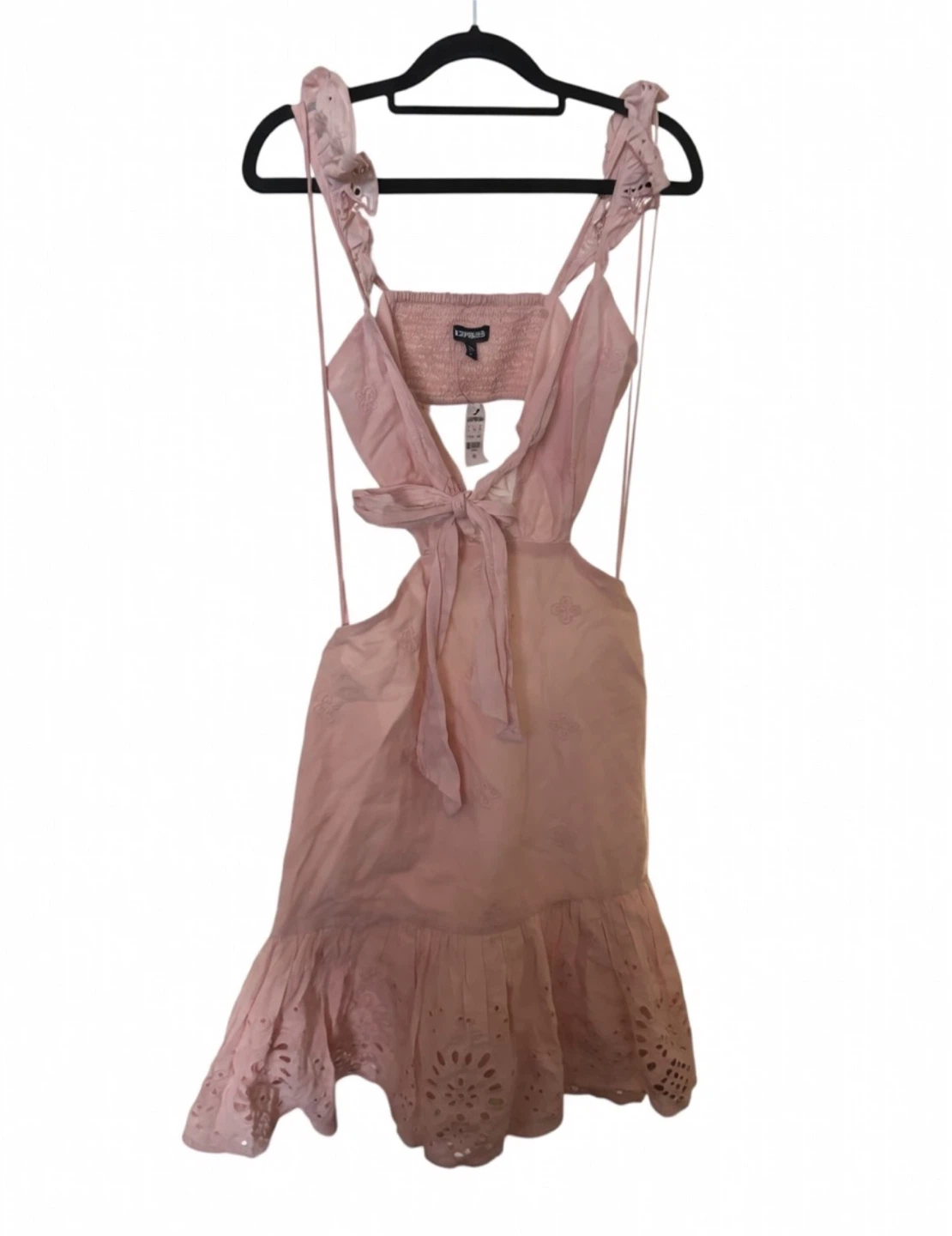 Express Pink Eyelet Tie Front Cutout Mini Dress