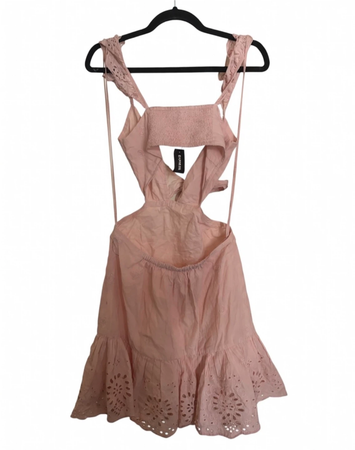 Express Pink Eyelet Tie Front Cutout Mini Dress - photo 2