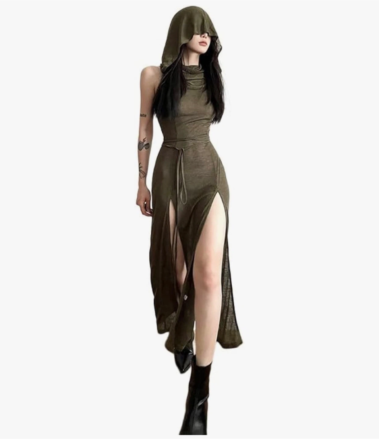 Hooded Gothic Slit Dress – Sexy Festival Maxi - photo 3