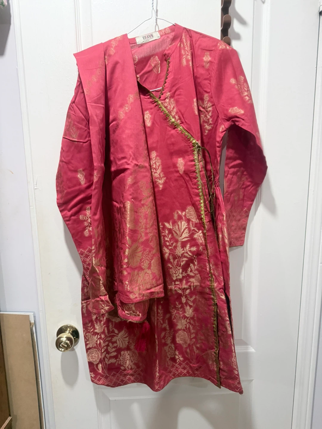 red Gold Brocade Kurti Dupatta Set