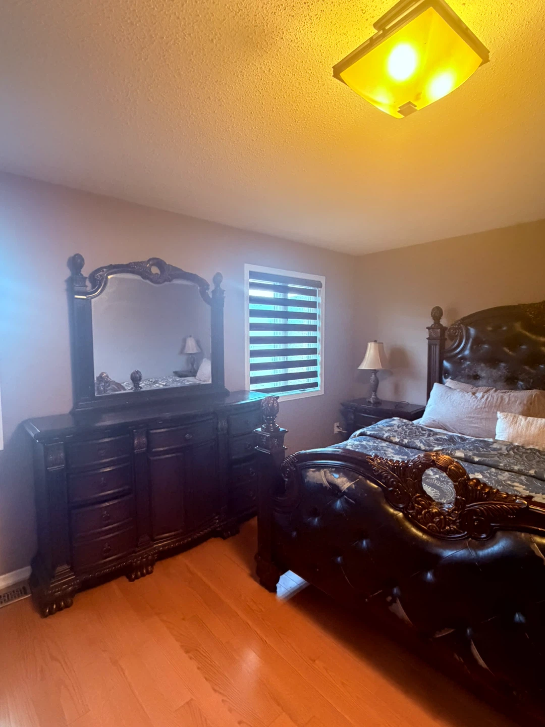 Dark Wood Bedroom Set with Tufted Headboard - photo 3