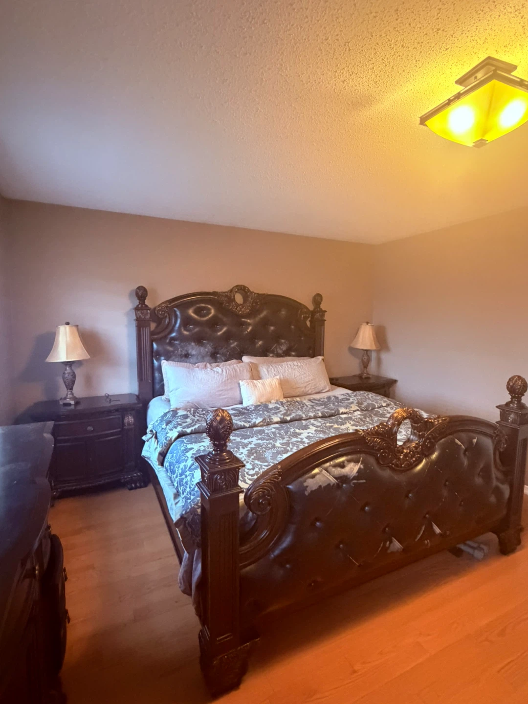 Dark Wood Bedroom Set with Tufted Headboard - photo 2