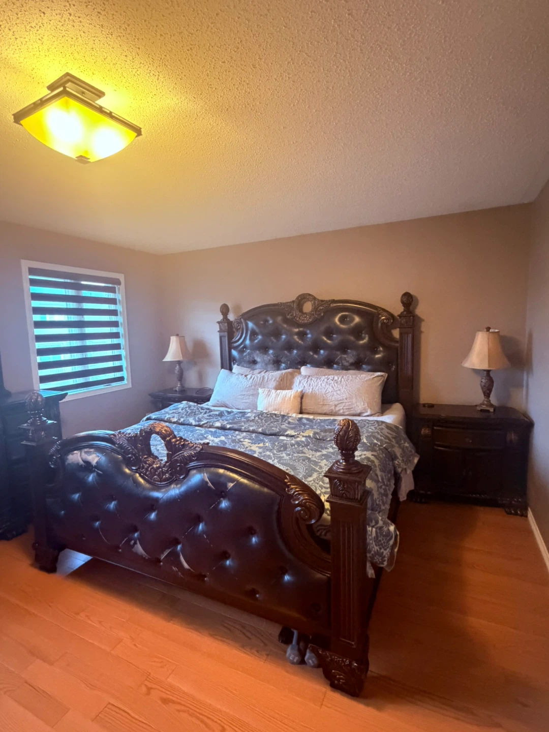 Dark Wood Bedroom Set with Tufted Headboard