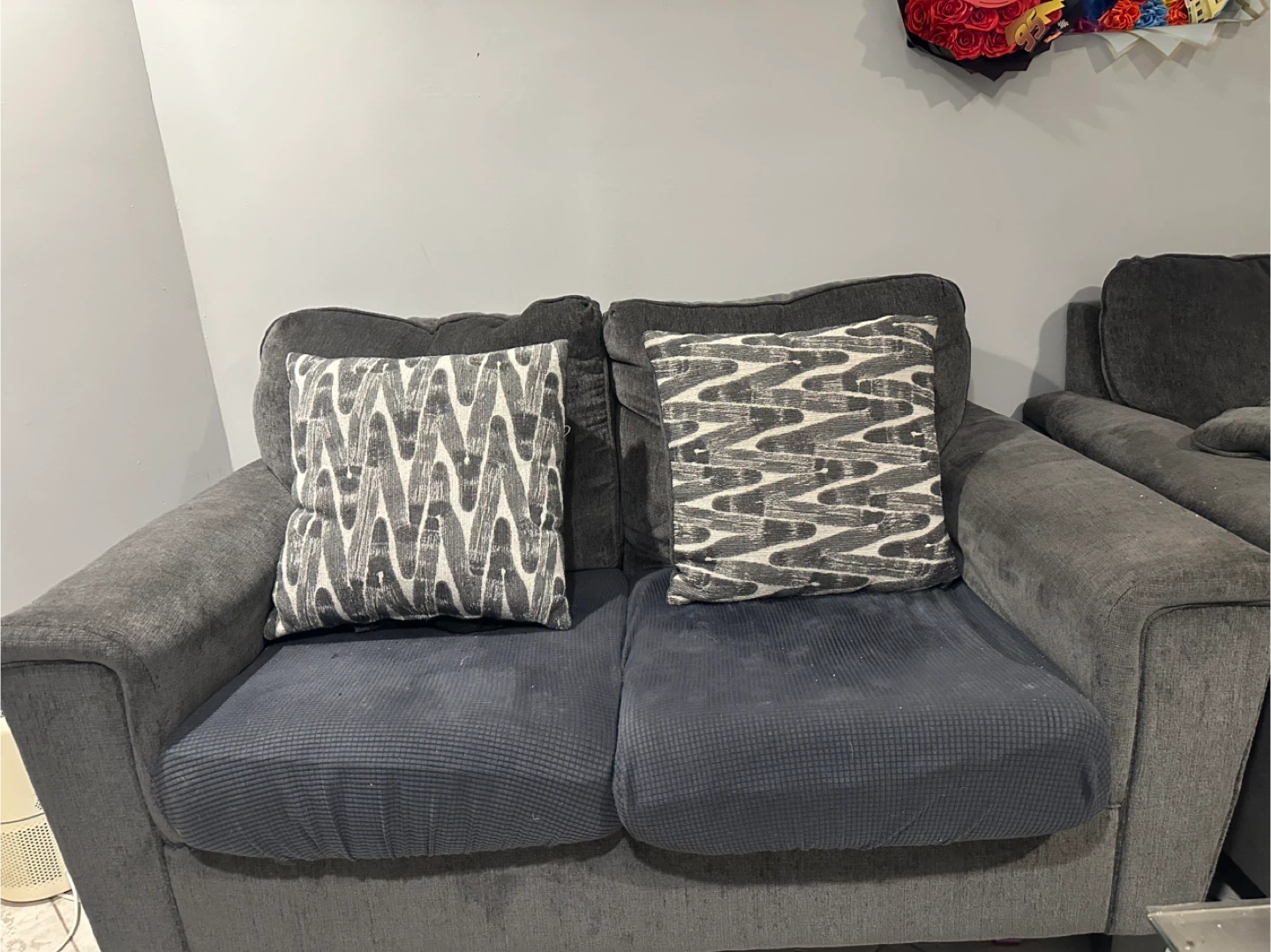 Gray Loveseat Sofa with 5 Decorative Pillows - photo 2