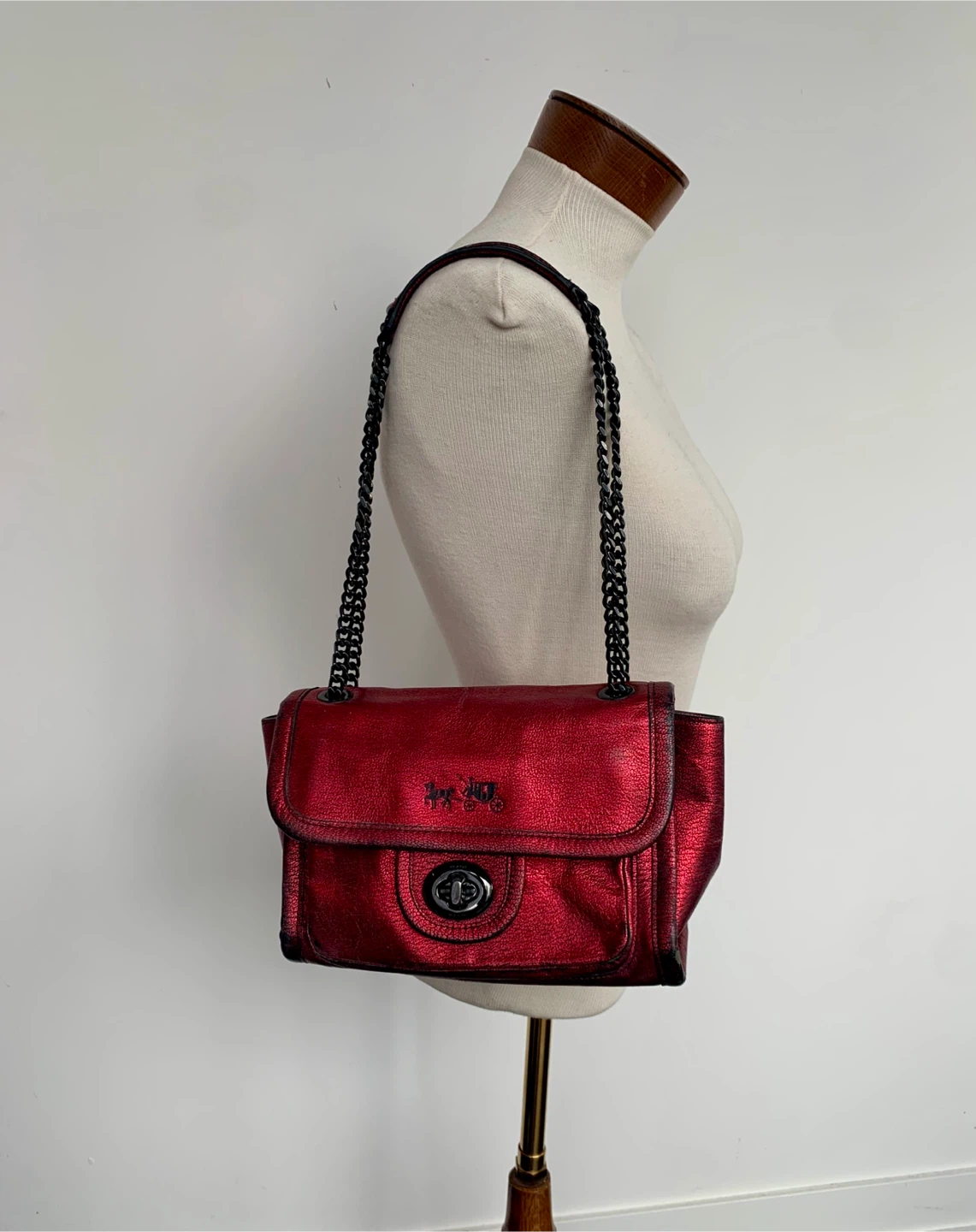 Coach Metallic Red Leather Shoulder Bag