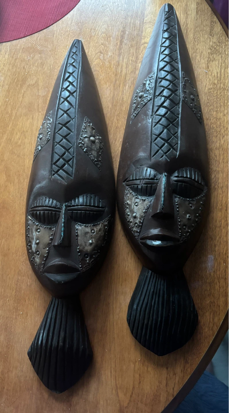 Set of 2 Hand Carved Wooden Tribal Masks