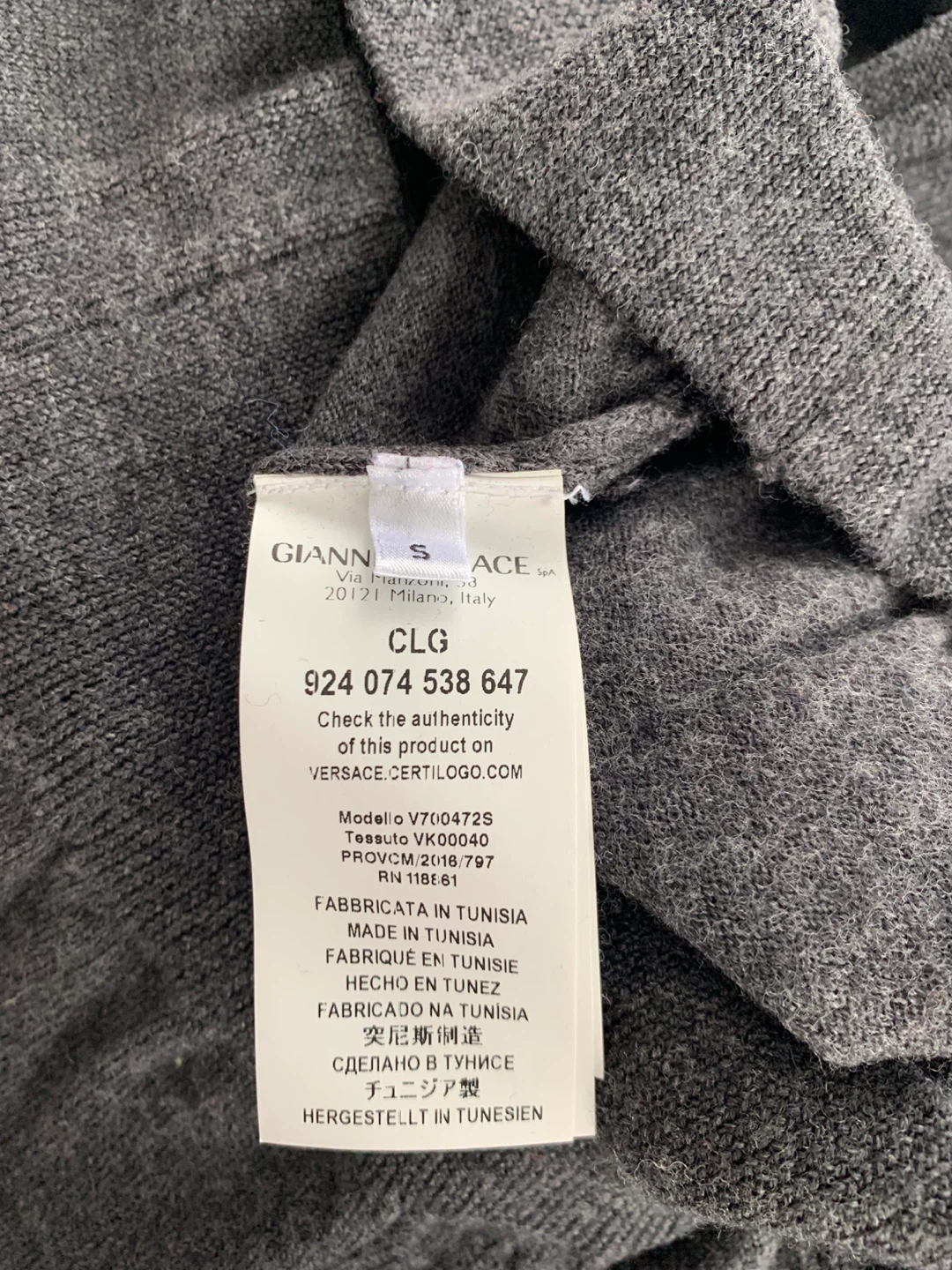 Versace Collection V-Neck Sweater - Grey - Size S - photo 5