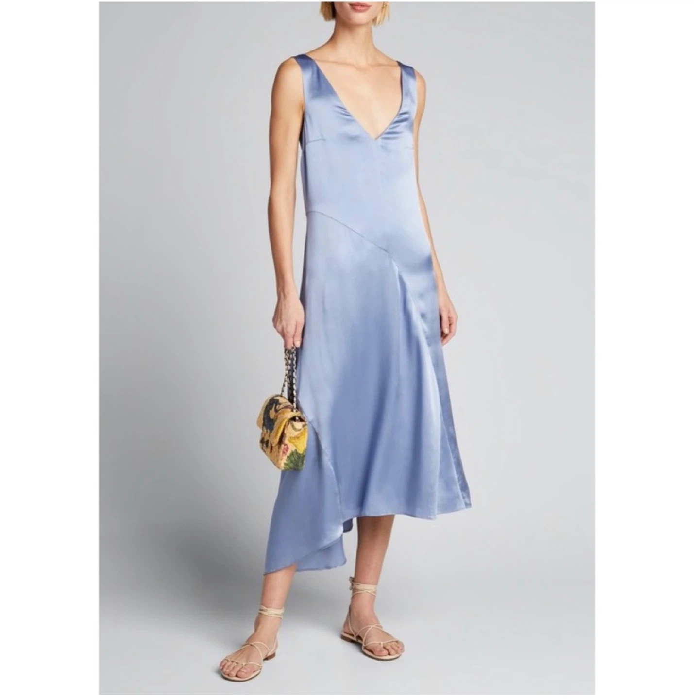 Vince Double V-Neck Asymmetric Seamed Slip Dress