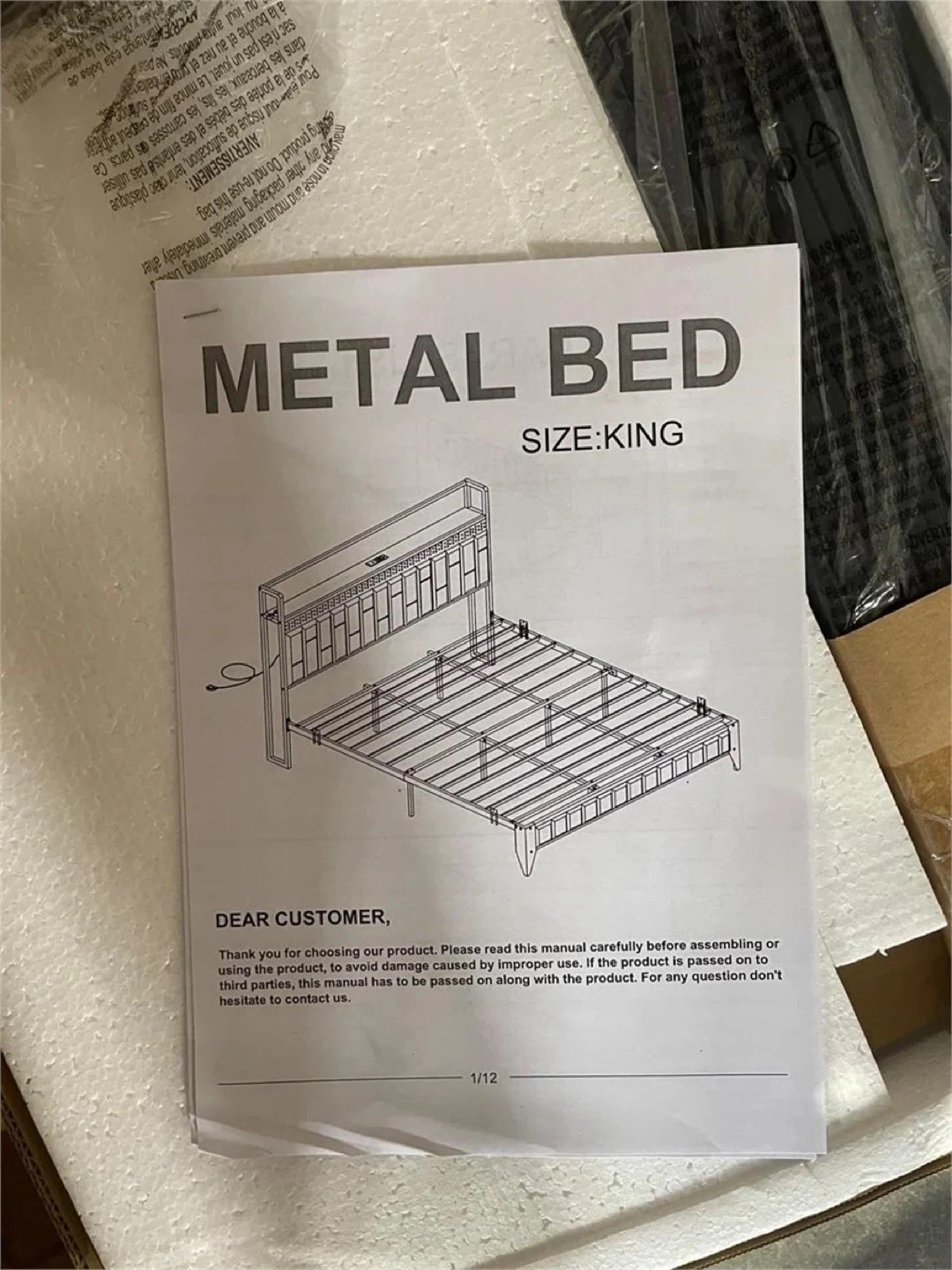 King Size Bed Frame Lights/charging with upholstered Headboard - photo 4
