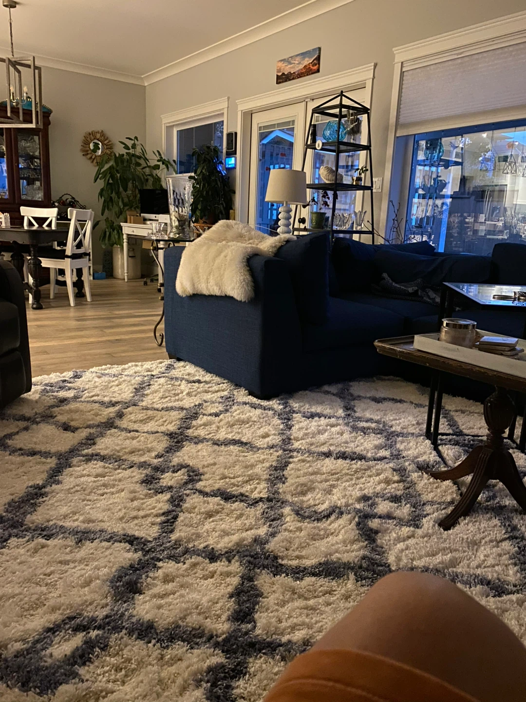 Turkish shag rug with blue and white diamond pattern - photo 2