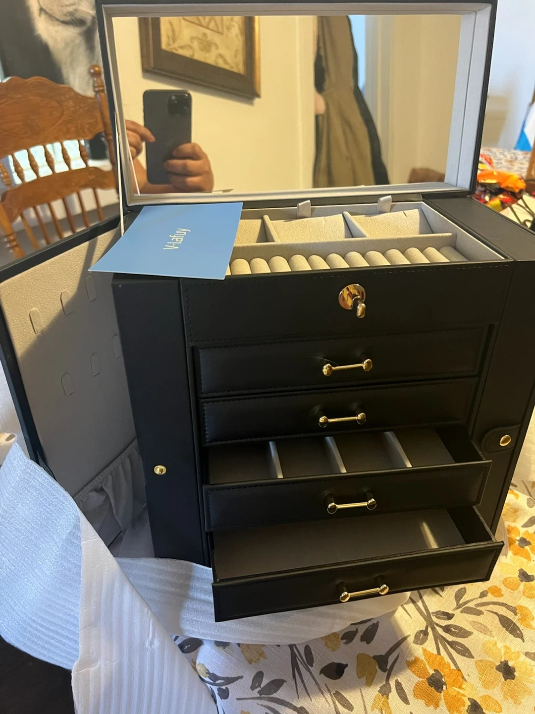 Large Black Jewelry Box Organizer with Mirror - photo 2