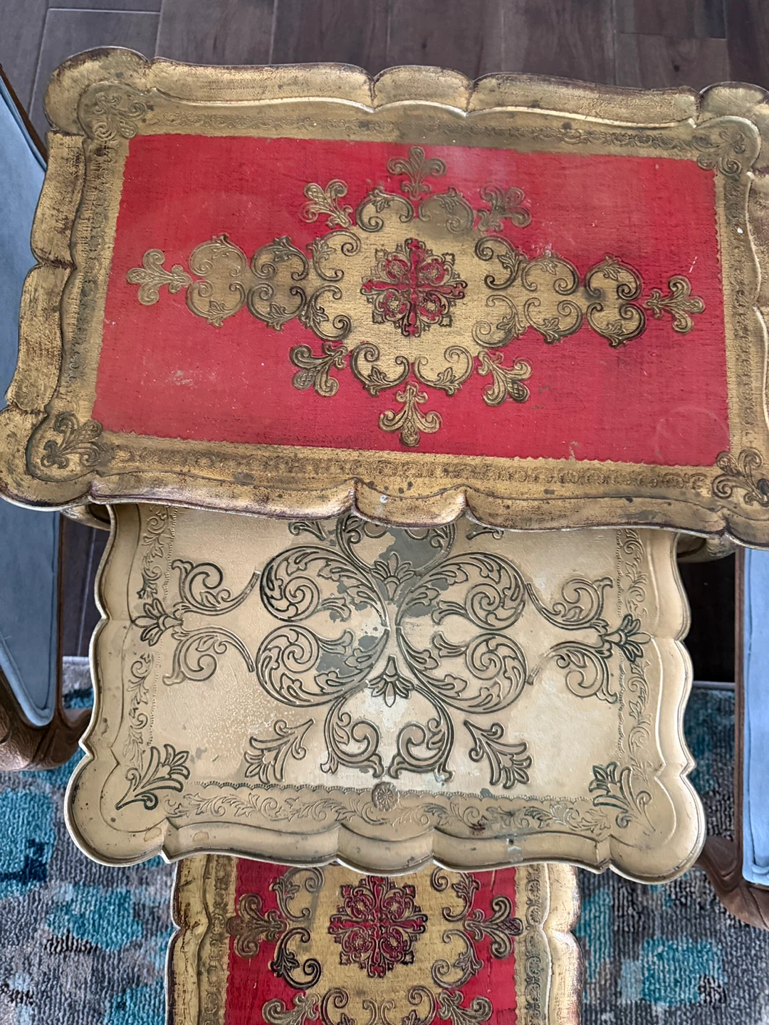 Vintage Nesting Tables - Red and Gold - photo 2