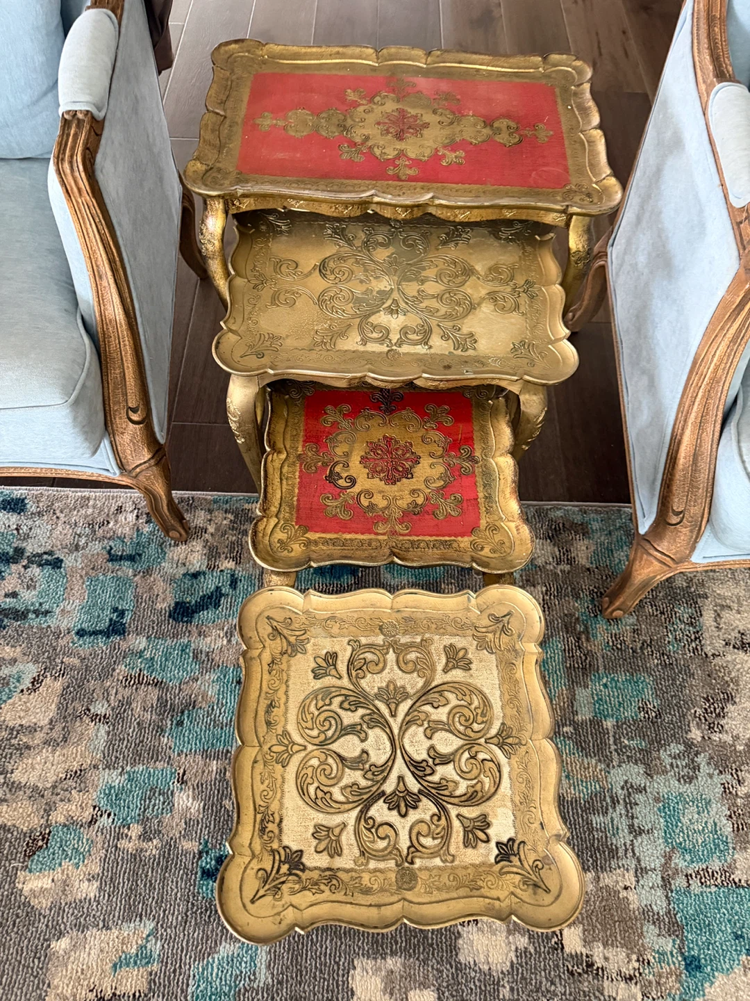 Vintage Nesting Tables - Red and Gold - photo 3