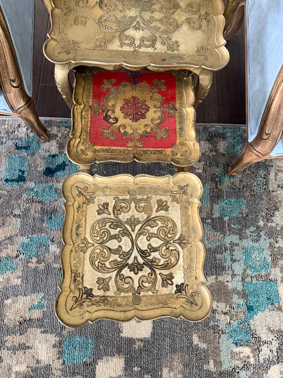 Vintage Nesting Tables - Red and Gold