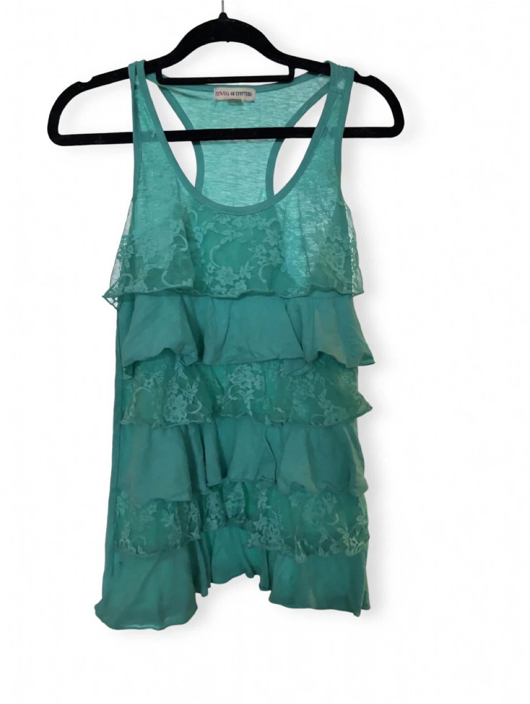 Turquoise Ruffle Lace Tank Top