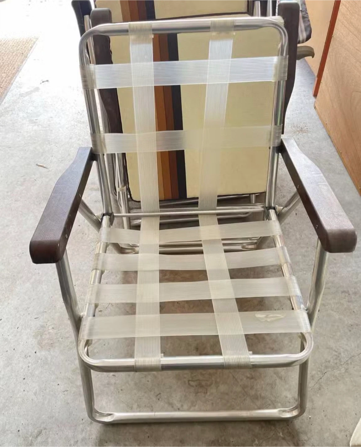 Vintage Striped Folding Lounge Chair with Wheels - photo 5