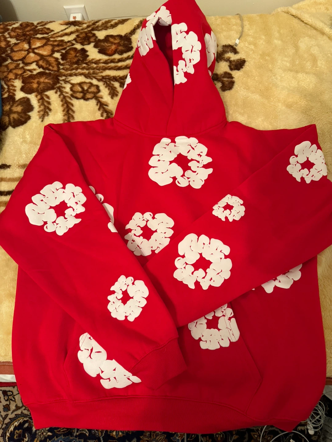 Denim Tears Hoodie Red Flower Print - photo 3
