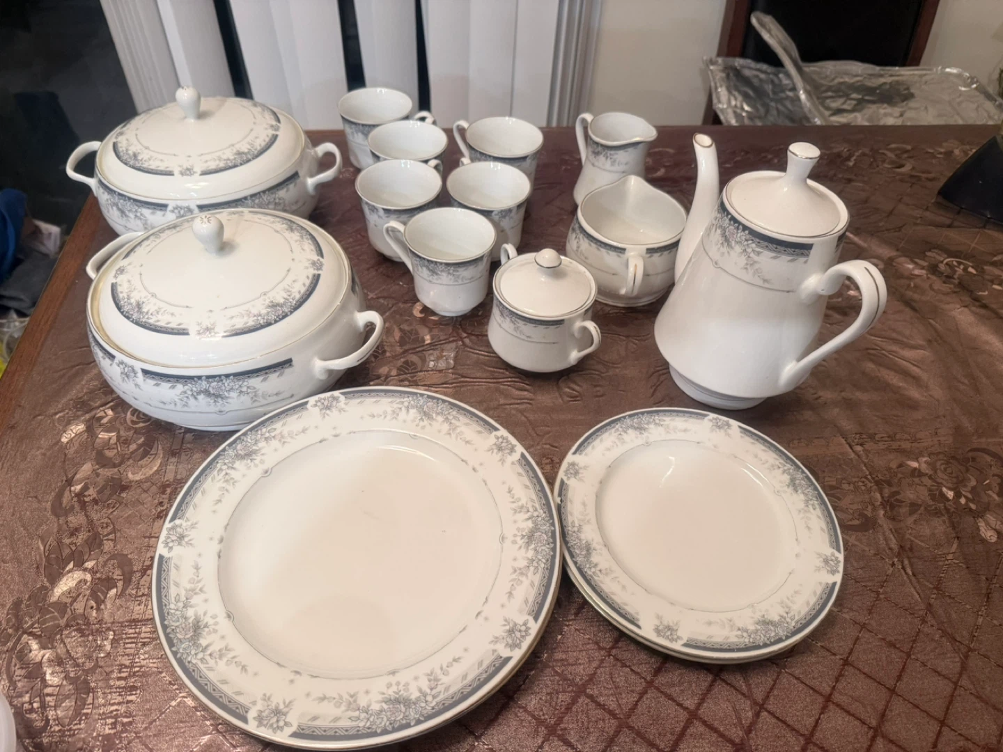 White Porcelain Dinnerware Set with Floral Pattern