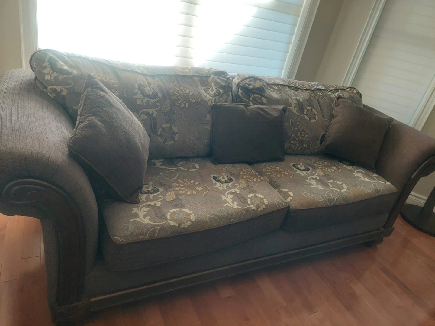 Brown Floral Sofa with Accent Pillows - photo 2